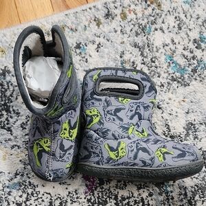 Bogs Kids Gray and Green Dinosaur Boots